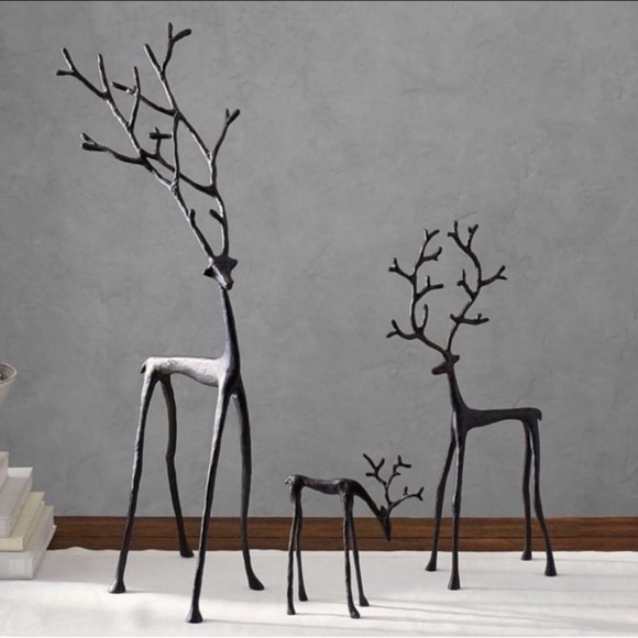 Pottery Barn Other - Pottery Barn Bronze Sculpted Reindeer Deer Set of 3 Holiday Christmas NEW